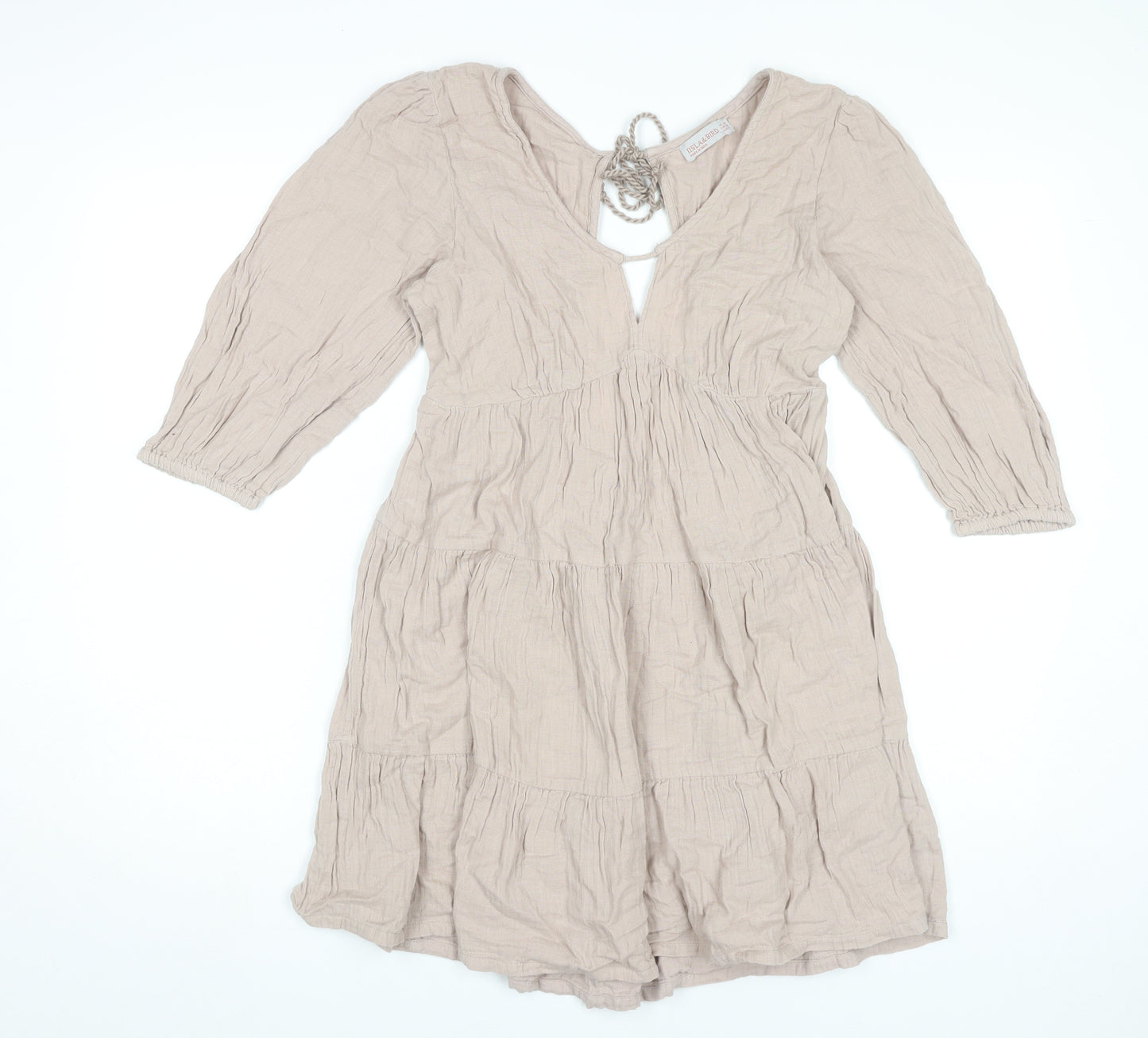 Isla & Bird Women’s Beige Cotton Bohemian Short Dress UK 10