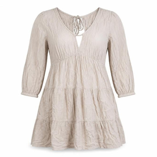 Isla & Bird Women’s Beige Cotton Bohemian Short Dress UK 10
