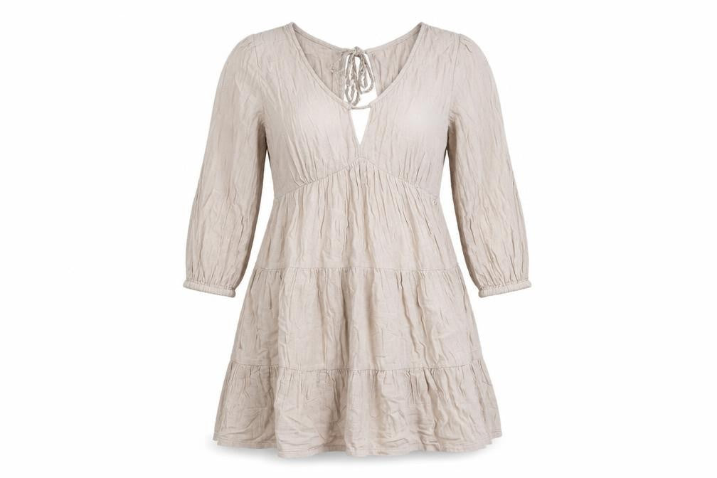 Isla & Bird Women’s Beige Cotton Bohemian Short Dress UK 10