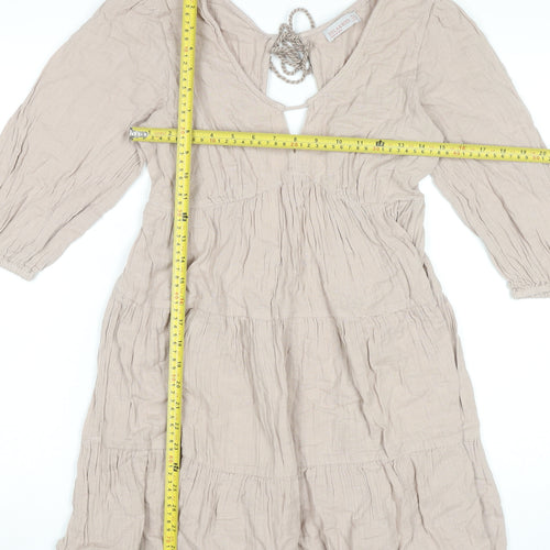 Isla & Bird Women’s Beige Cotton Bohemian Short Dress UK 10