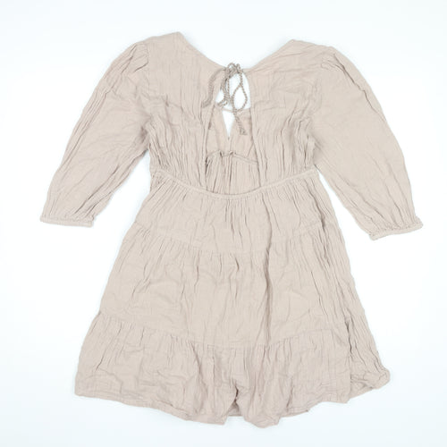 Isla & Bird Women’s Beige Cotton Bohemian Short Dress UK 10