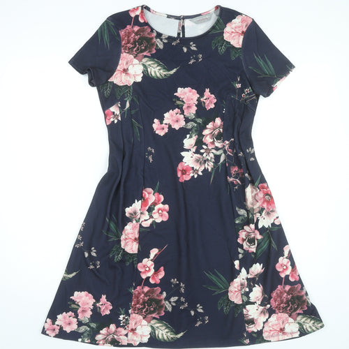 Dorothy Perkins Women’s Blue Floral A-Line Knee Dress Size 10