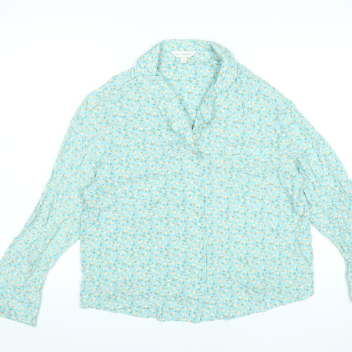 Marks and Spencer Women Blue Floral Pyjama Shirt Top Size 14