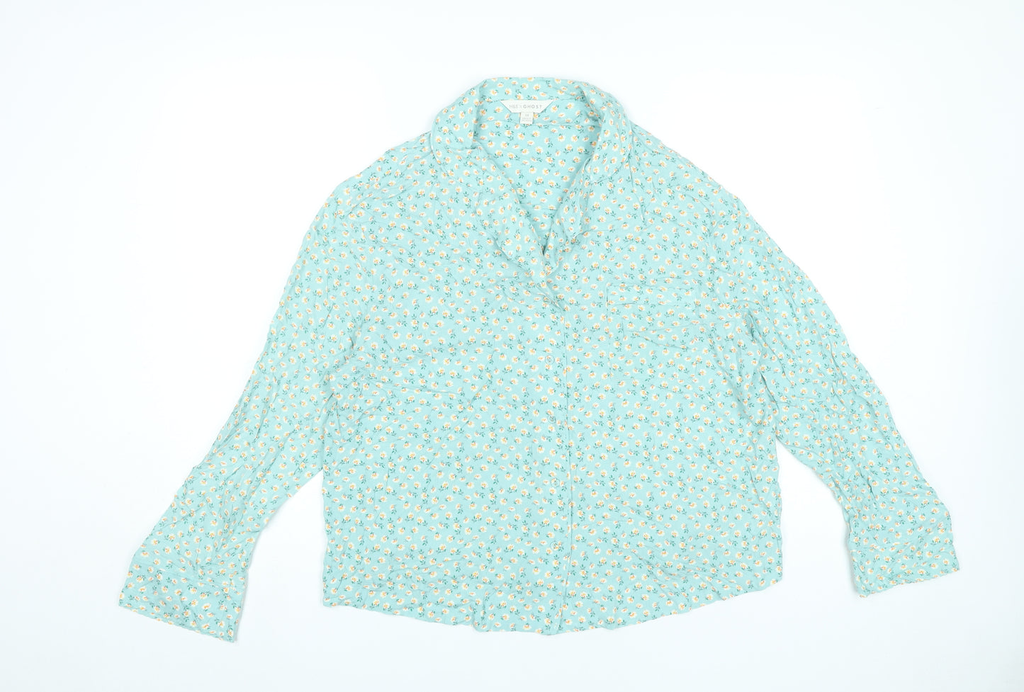 Marks and Spencer Women Blue Floral Pyjama Shirt Top Size 14