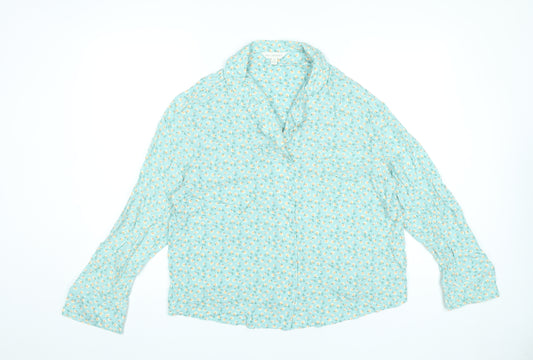 Marks and Spencer Women Blue Floral Pyjama Shirt Top Size 14