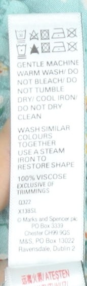 Marks and Spencer Women Blue Floral Pyjama Shirt Top Size 14