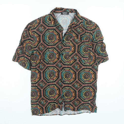 boohooMAN Men's Multicoloured XS Geometric Button-Up Short Sleeve Shirt