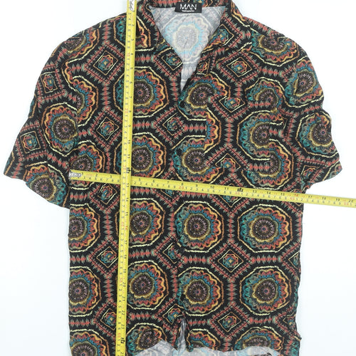 boohooMAN Men's Multicoloured XS Geometric Button-Up Short Sleeve Shirt