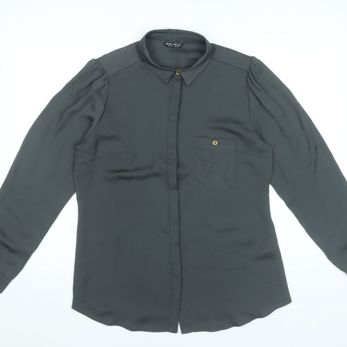Select Womens Black Blouse UK 12 Long Sleeve Collared Button
