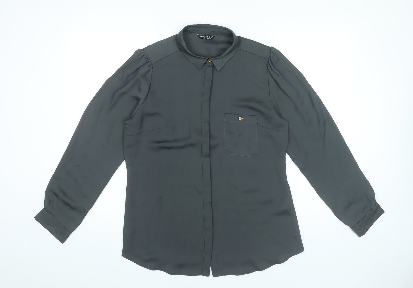Select Womens Black Blouse UK 12 Long Sleeve Collared Button