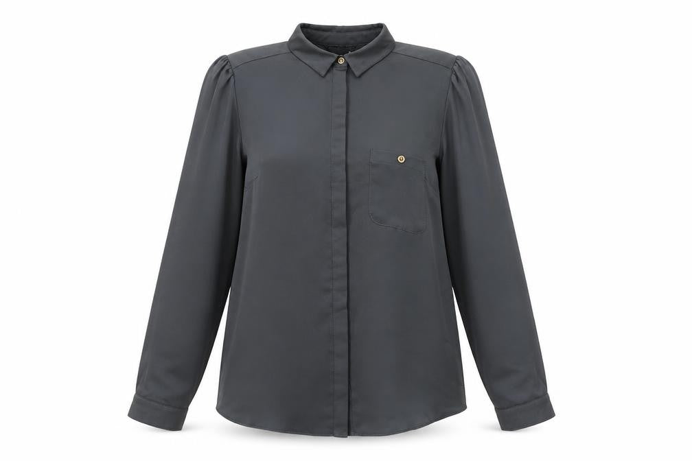 Select Womens Black Blouse UK 12 Long Sleeve Collared Button