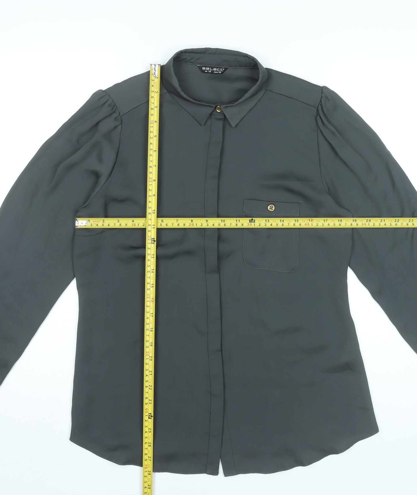 Select Womens Black Blouse UK 12 Long Sleeve Collared Button