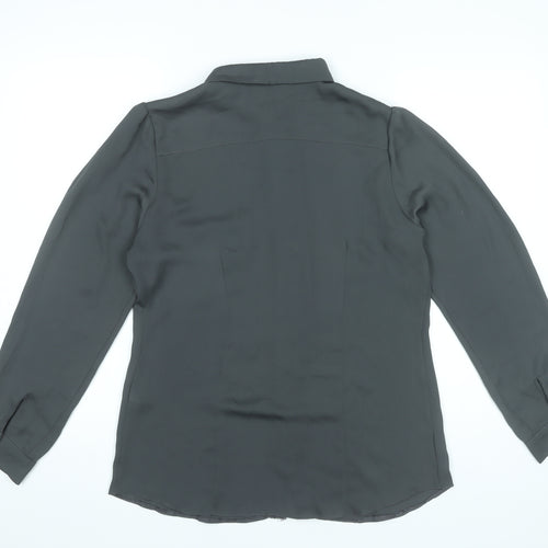Select Womens Black Blouse UK 12 Long Sleeve Collared Button