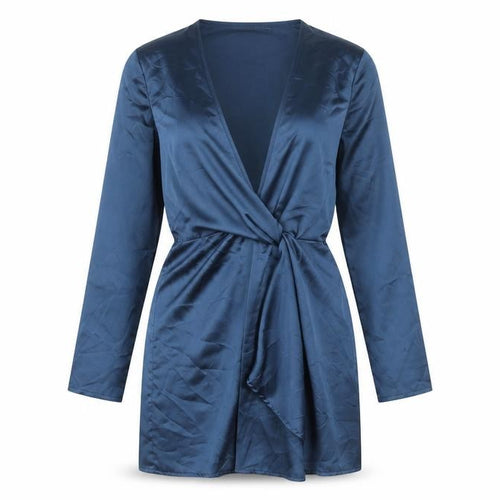 Missguided Women’s Blue Wrap Dress UK 10 Short Long Sleeve V-Neck