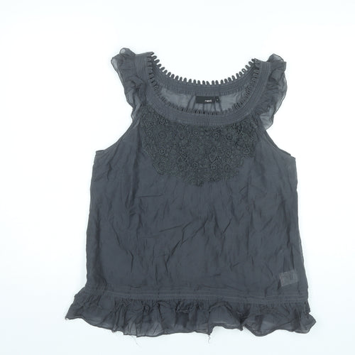 Next Women’s Grey Sleeveless Blouse Size 14 Silk Cotton Ruffle