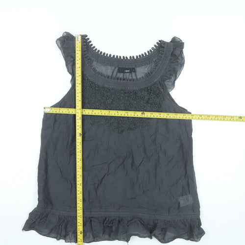 Next Women’s Grey Sleeveless Blouse Size 14 Silk Cotton Ruffle