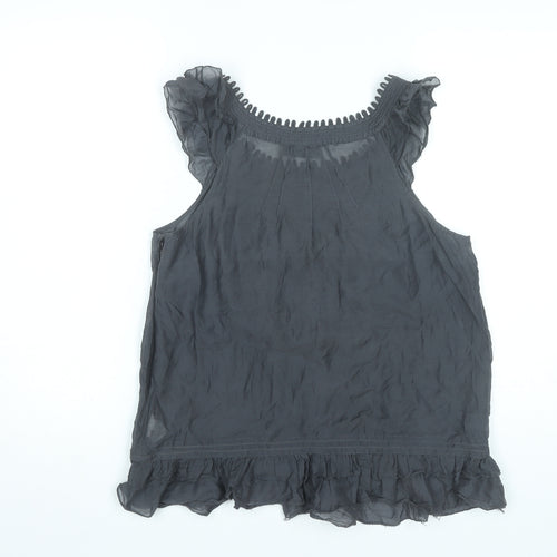 Next Women’s Grey Sleeveless Blouse Size 14 Silk Cotton Ruffle