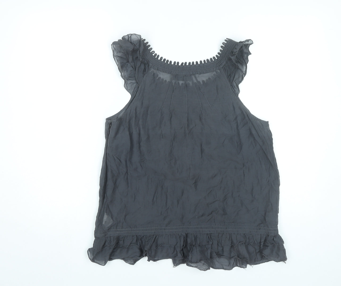 Next Women’s Grey Sleeveless Blouse Size 14 Silk Cotton Ruffle