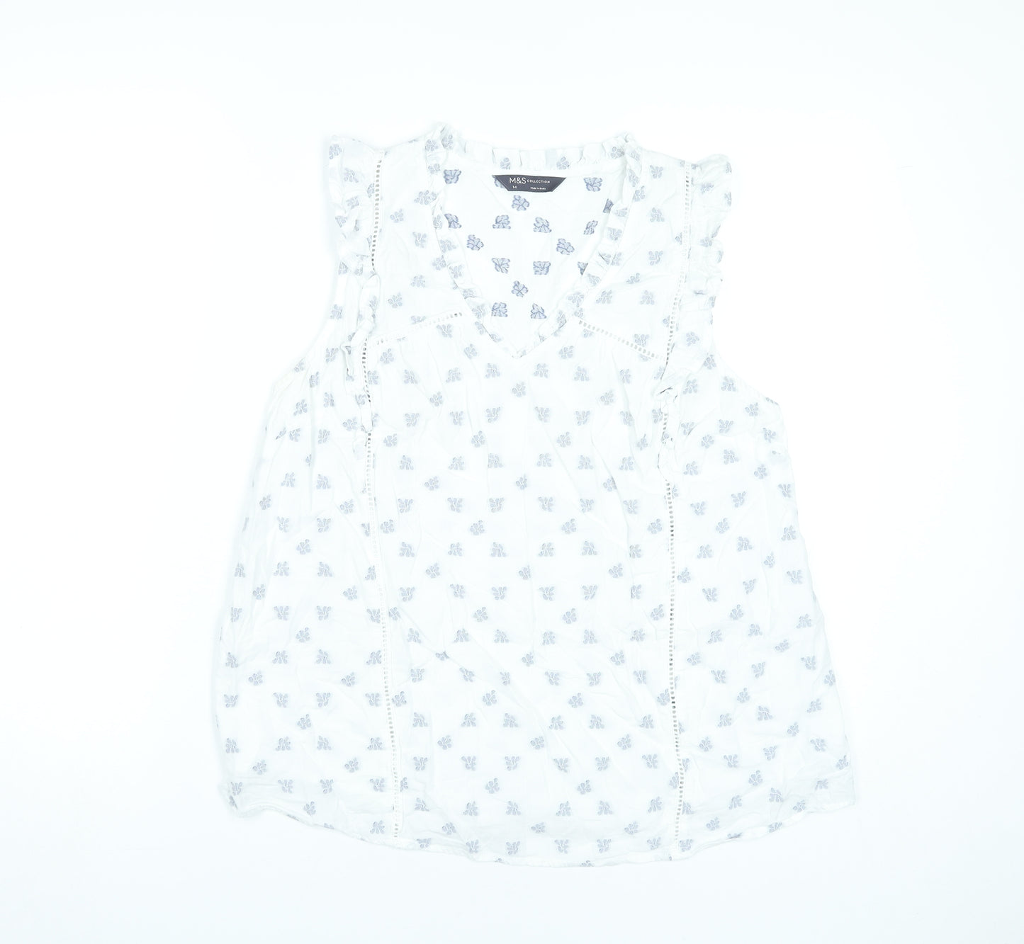 Marks and Spencer Women’s White Floral Ruffle Blouse Size 14