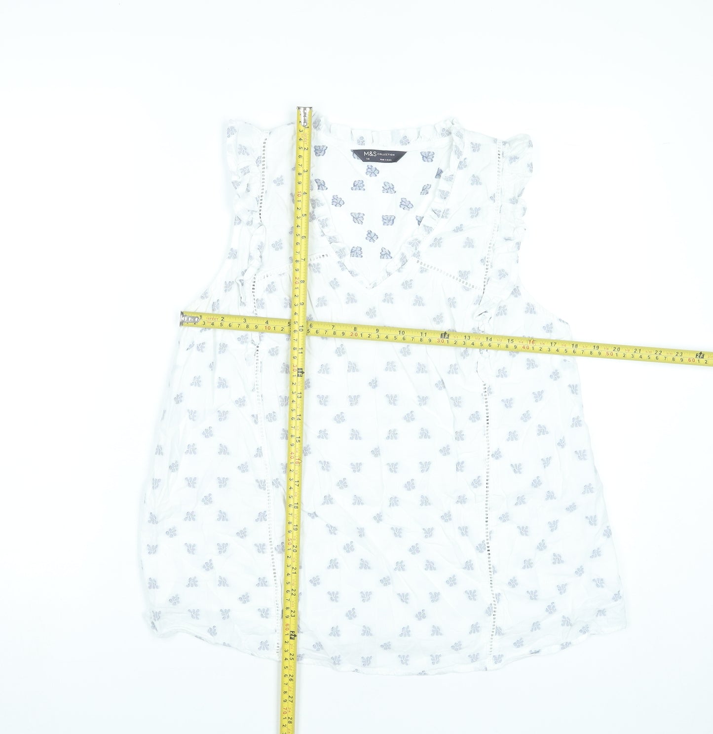Marks and Spencer Women’s White Floral Ruffle Blouse Size 14