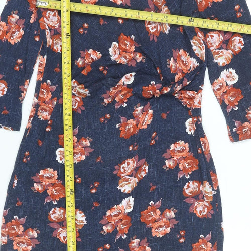 Tu Women’s Blue Floral Bodycon Dress Size 12 Knee Length 3/4 Sleeve