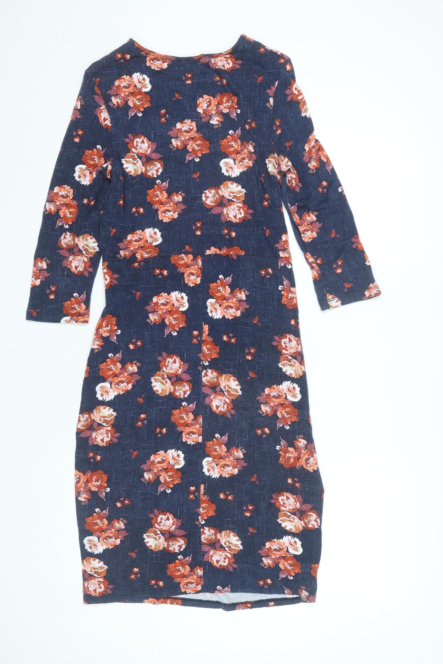 Tu Women’s Blue Floral Bodycon Dress Size 12 Knee Length 3/4 Sleeve