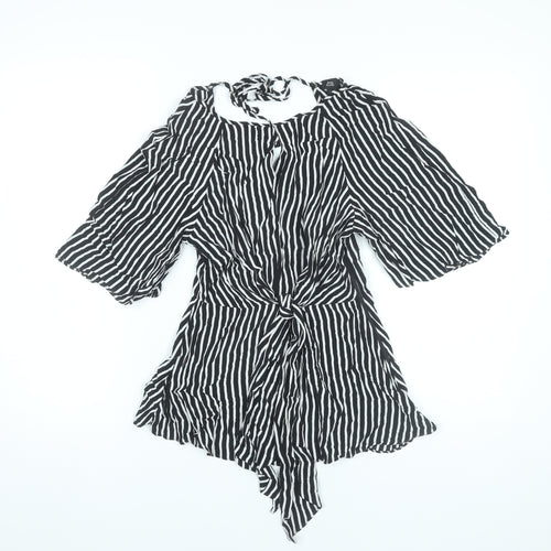 River Island Women Black Striped Tunic Blouse Size 8 Cold Shoulder