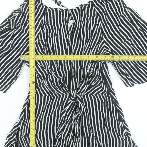 River Island Women Black Striped Tunic Blouse Size 8 Cold Shoulder