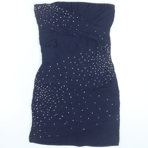 Topshop Women’s Blue Strapless Bodycon Short Dress UK 10 Party Cocktail
