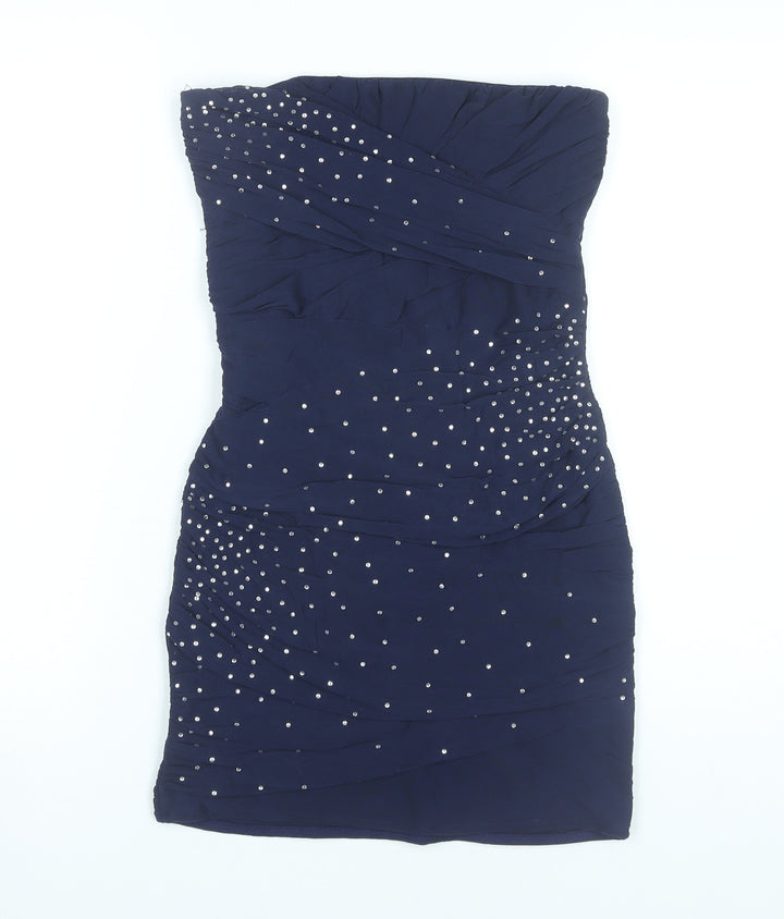 Topshop Women’s Blue Strapless Bodycon Short Dress UK 10 Party Cocktail