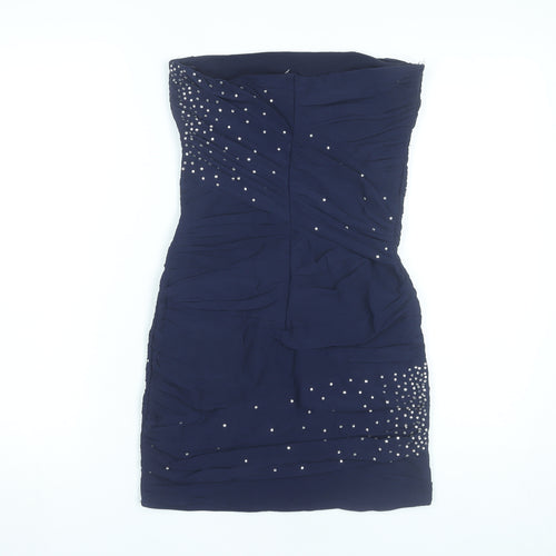 Topshop Women’s Blue Strapless Bodycon Short Dress UK 10 Party Cocktail