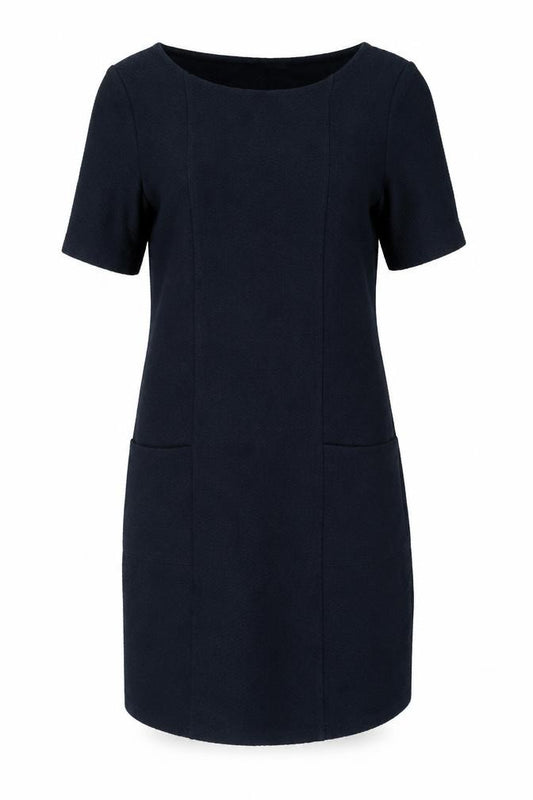 Front view of White Stuff Women’s Black Shift Dress, size UK 10, Knee Length Workwear