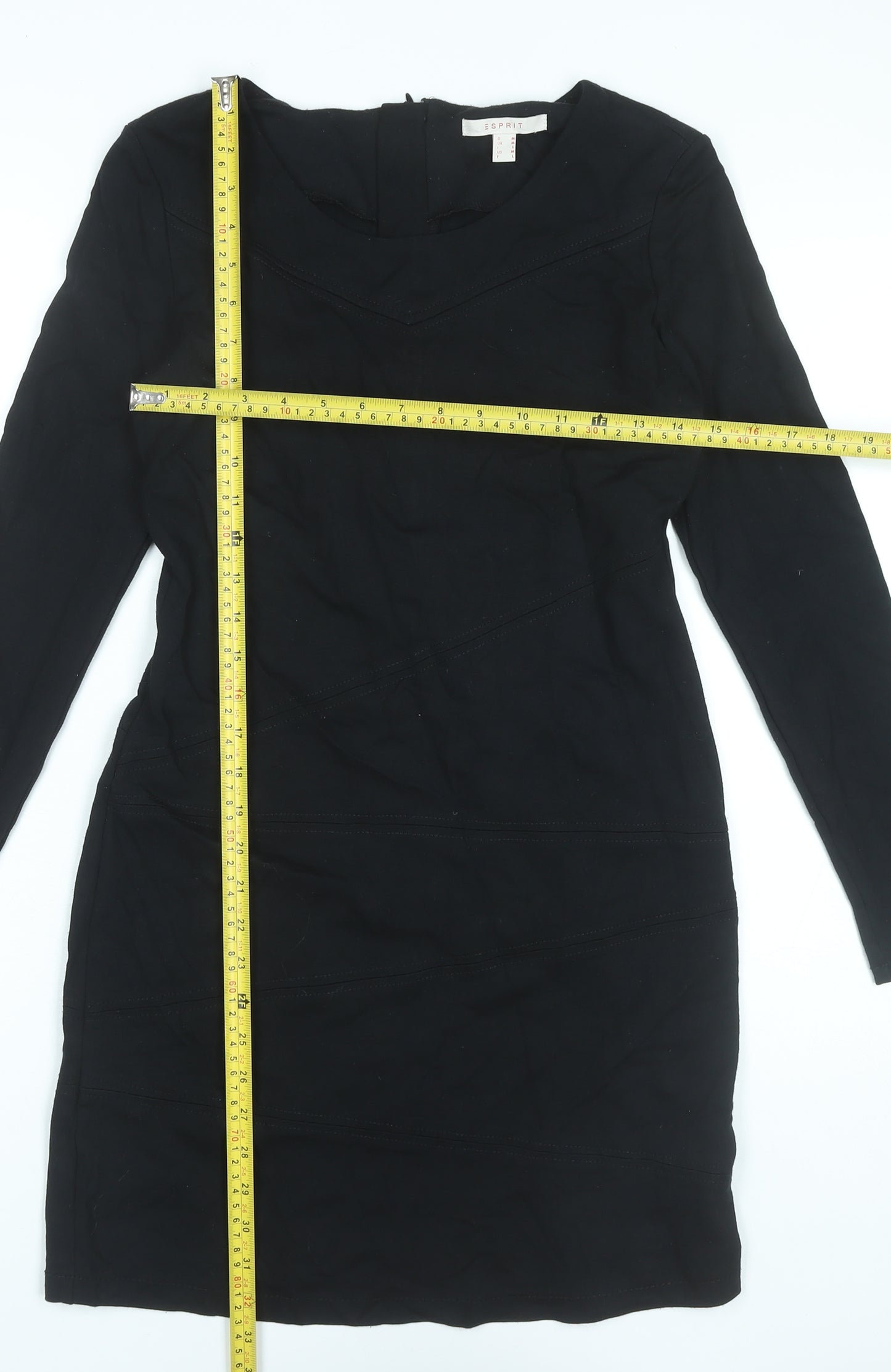 Esprit Women's Black Bodycon Dress M Long Sleeve Knee Length