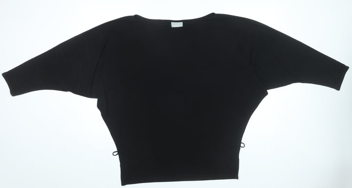 Wallis Women Black Tunic Blouse L Dolman Sleeve Scoop Neck