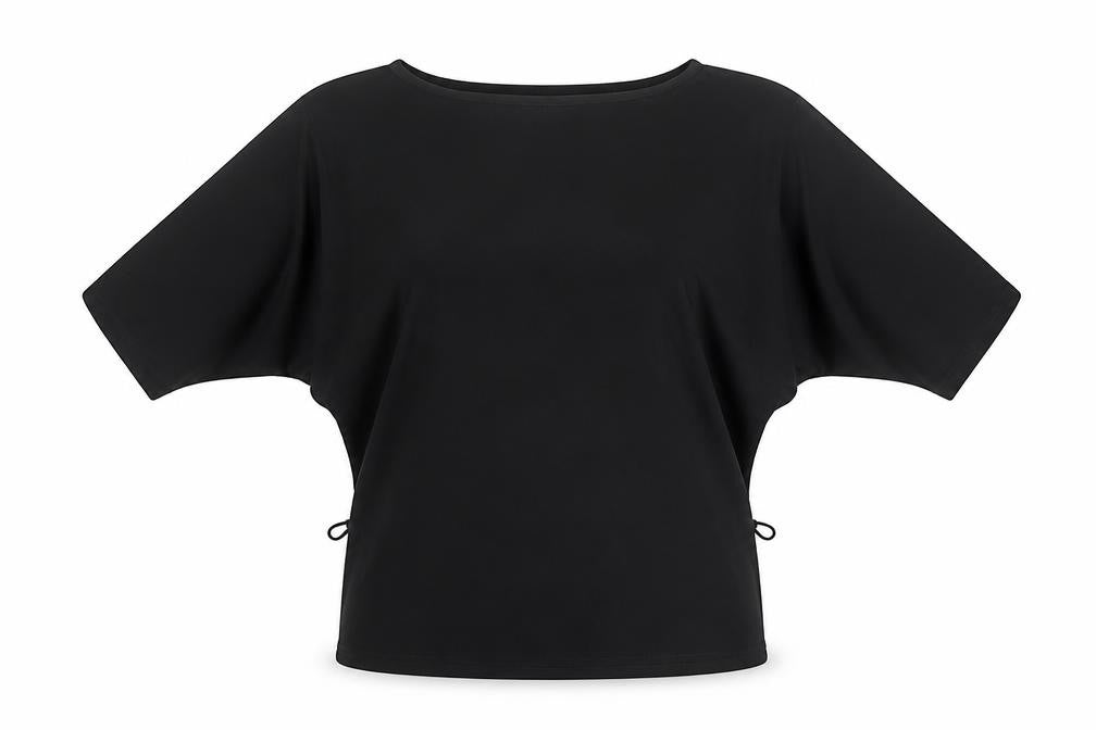 Wallis Women Black Tunic Blouse L Dolman Sleeve Scoop Neck