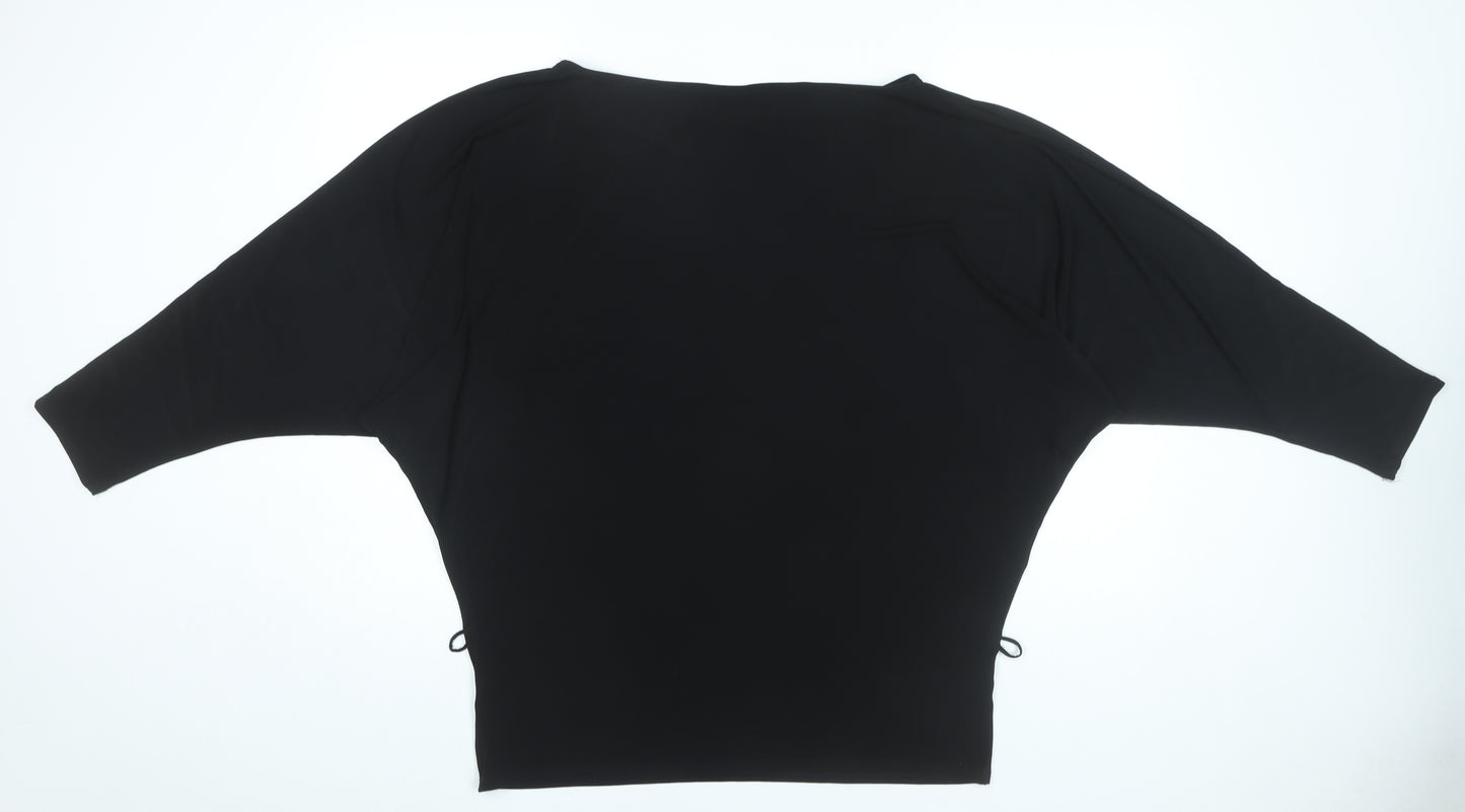 Wallis Women Black Tunic Blouse L Dolman Sleeve Scoop Neck