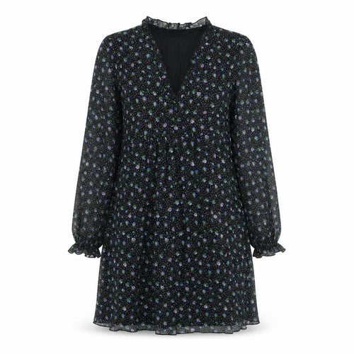 Zara Womens Black XS Floral A-Line Knee Length V-Neck Dress