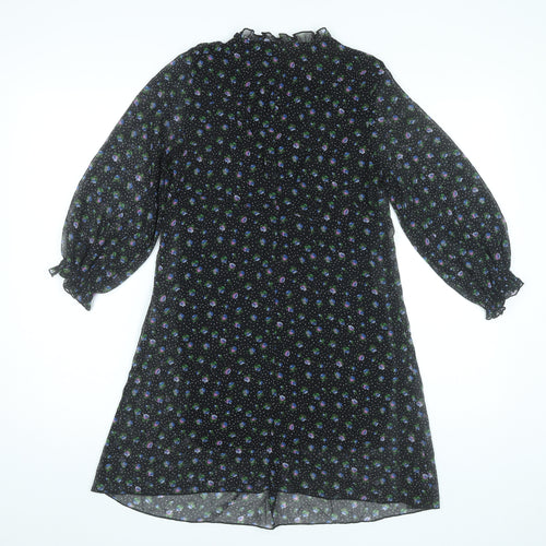 Zara Womens Black XS Floral A-Line Knee Length V-Neck Dress