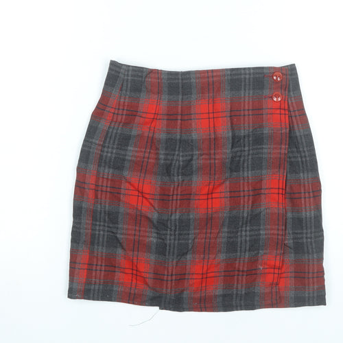 Creazioni by Santino Women Red Plaid Wool Knee Pencil Skirt M