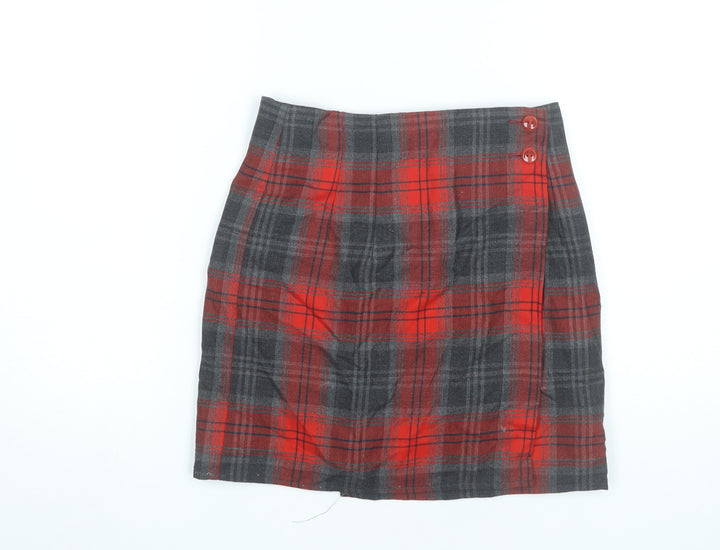Creazioni by Santino Women Red Plaid Wool Knee Pencil Skirt M