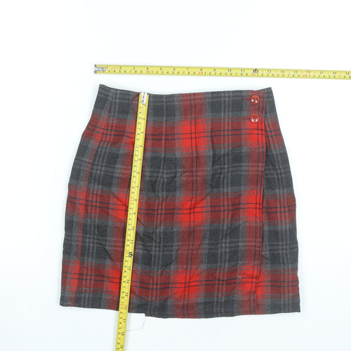 Creazioni by Santino Women Red Plaid Wool Knee Pencil Skirt M