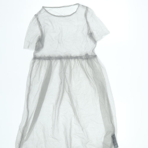 Topshop Women’s Grey Midi Sheath Dress Size 8 Sheer Short Sleeve