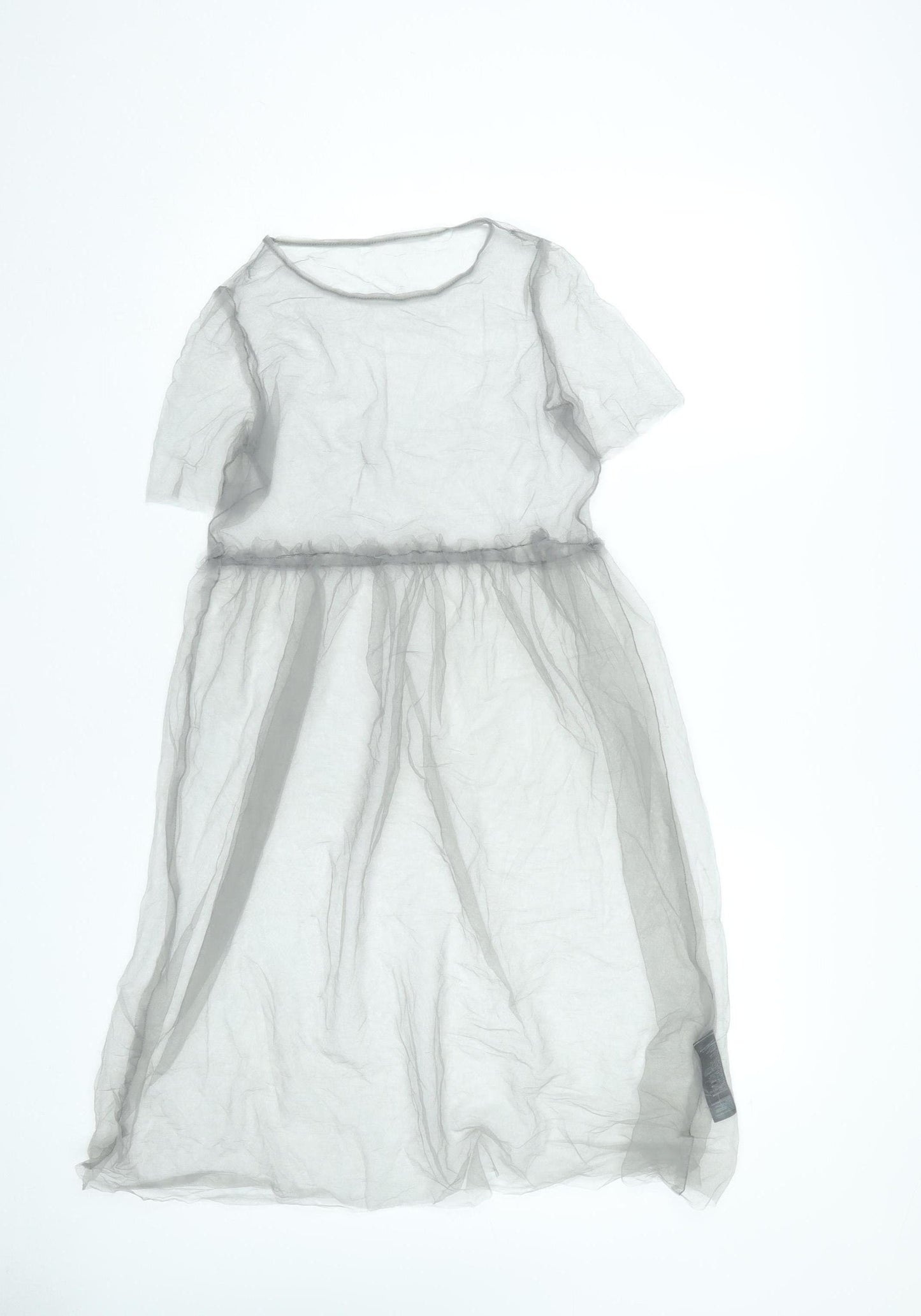 Topshop Women’s Grey Midi Sheath Dress Size 8 Sheer Short Sleeve