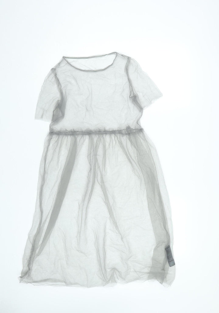 Topshop Women’s Grey Midi Sheath Dress Size 8 Sheer Short Sleeve