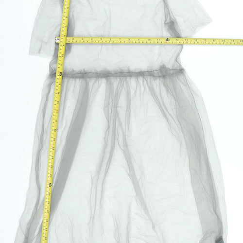Topshop Women’s Grey Midi Sheath Dress Size 8 Sheer Short Sleeve