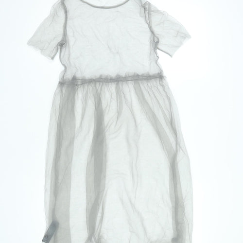 Topshop Women’s Grey Midi Sheath Dress Size 8 Sheer Short Sleeve
