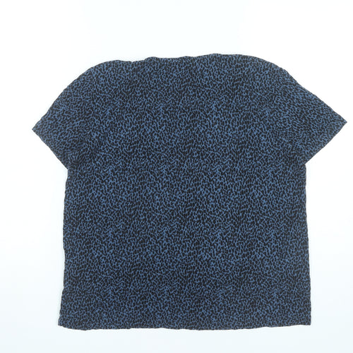 b.young Womens Blue Animal Print Short Sleeve Blouse M