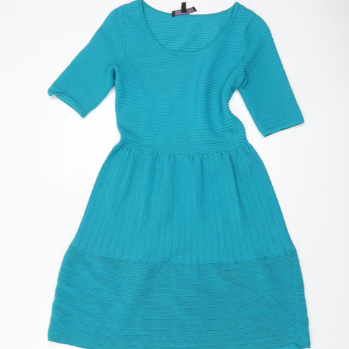 Coast Women’s Blue Fit & Flare Knit Dress Size 8 Half Sleeve