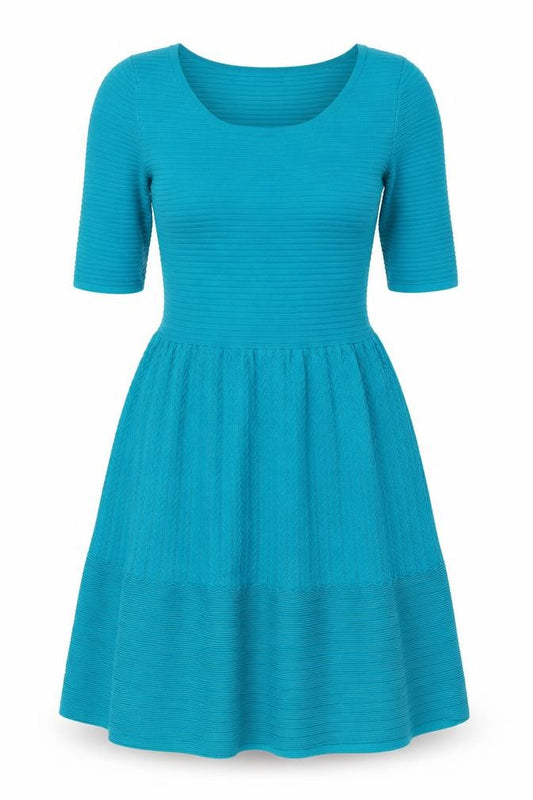 Front view of Coast Women’s Blue Fit & Flare Knit Dress, size UK 8, Half Sleeve