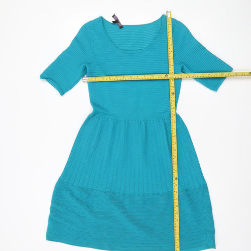Coast Women’s Blue Fit & Flare Knit Dress Size 8 Half Sleeve